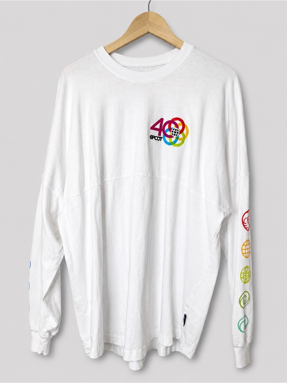 Disney Park EPCOT 40th Anniversary Spirit Jersey White Rainbow Long Sleeve Shirt